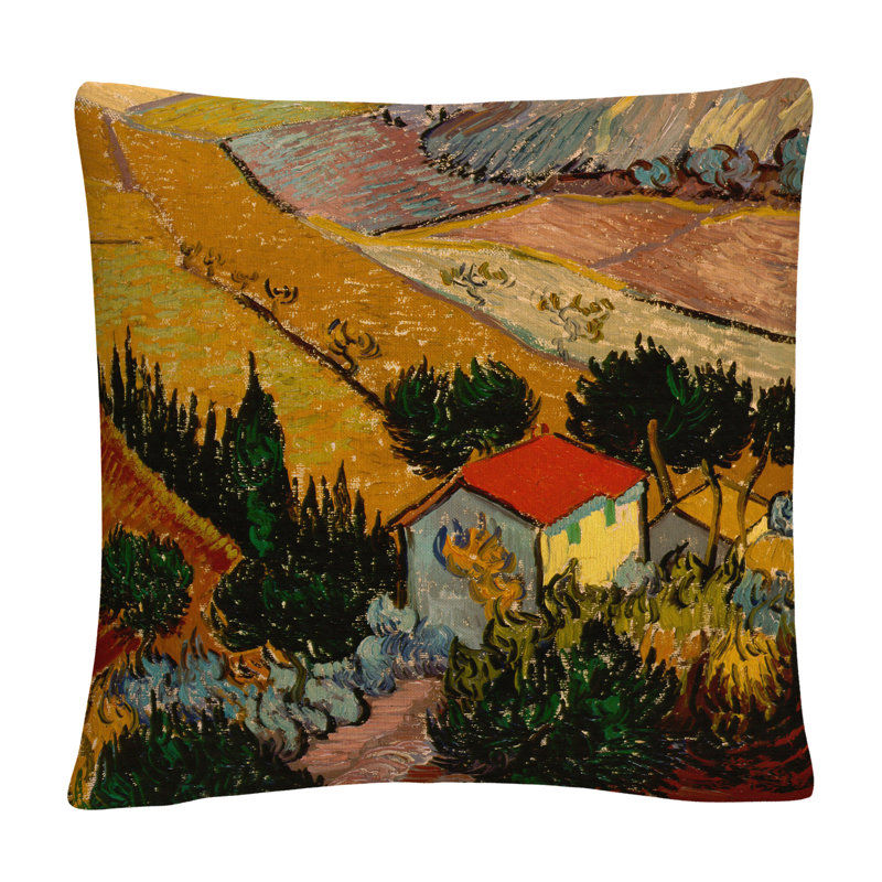 Vincent Van Gogh Landscape with House 16" Square Polyester Throw Pillow