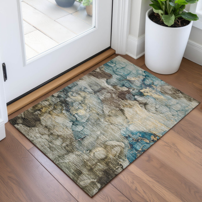 Tapis intérieur / extérieur brun lavable à la machine Xhevrie, Rectangle 1'8" x 2'6"