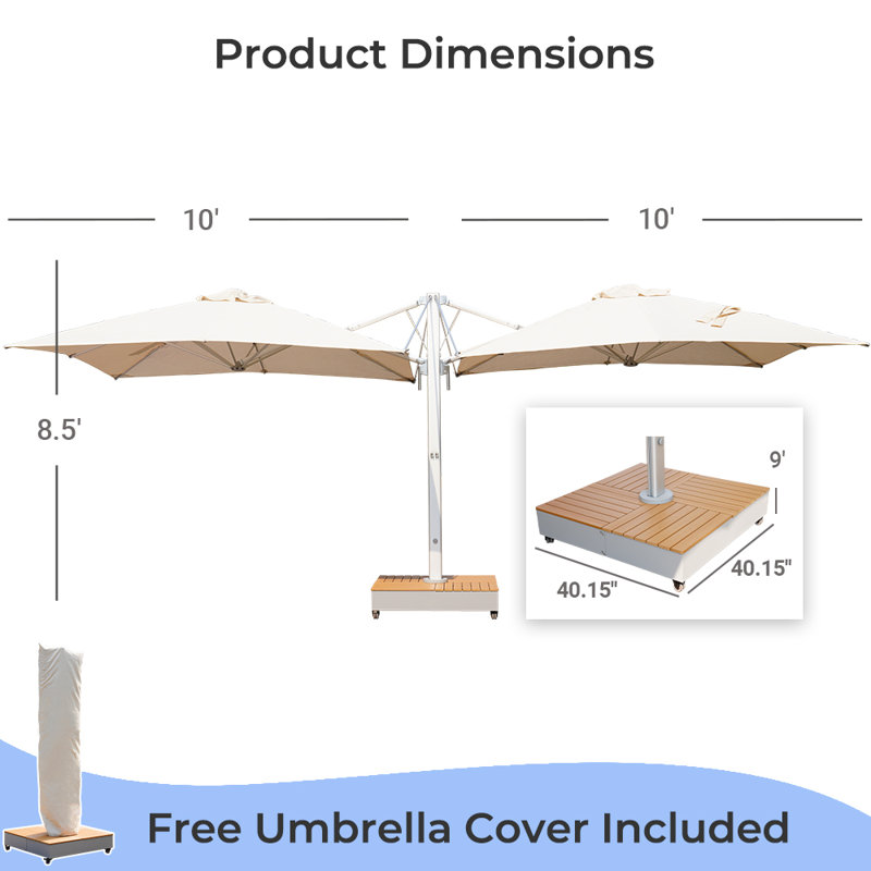 Menades 10' Square Cantilever Acrylic Double-Sided Commercial Umbrella with Base, Beige