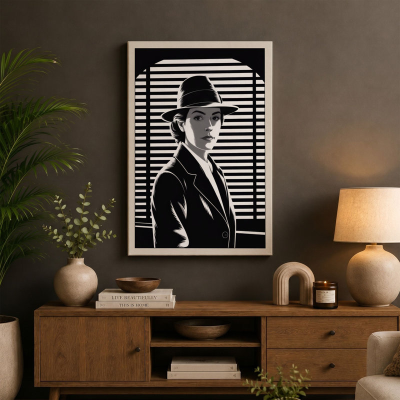 Silhouette in Noir Industrial - Wrapped Canvas, 24x16 - 61.0 x 40.6 cm, Ochre Border