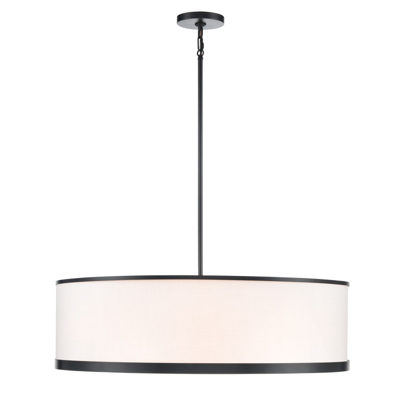 Paynter - Pendant - Black Finish - Soft Eggshell White Hue Fabric Shade, 49.4" H x 30" W x 30" D, 8 Lights