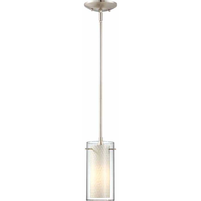 Mini-luminaire suspendu d'intérieur en nickel brossé 1 lumière avec verre clair (verre extérieur) et verre fritté blanc (verre intérieur) intérieur Fotinas