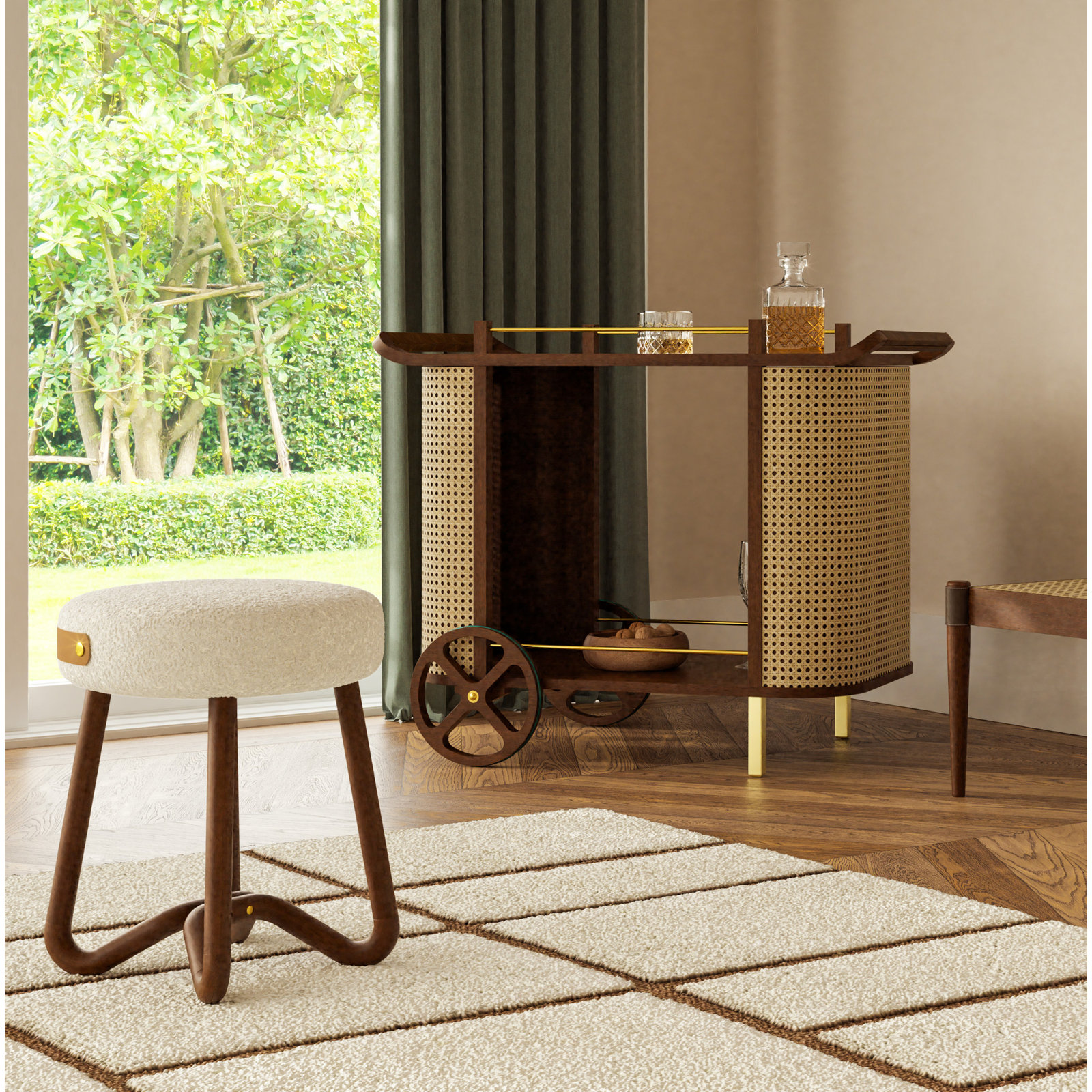 Kinser Modern Brazilian - Dinda Bar Cart, Neutral Brown