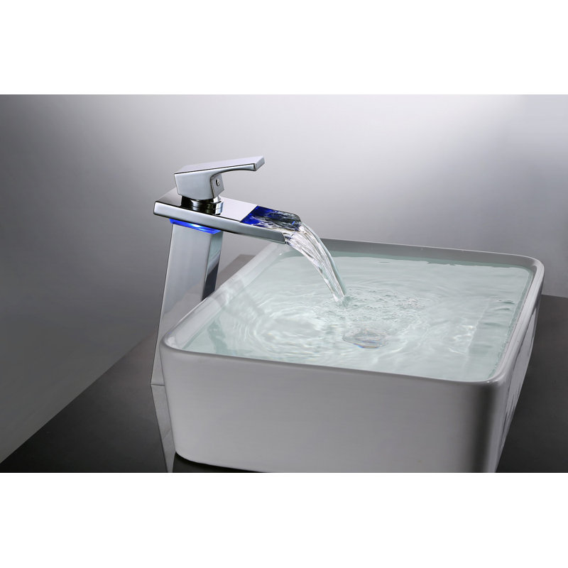 Sumerain Contemporary LED Waterfall Bathroom Sink Faucet, Single Handle Single Hole Vessel Faucet with Colour-Changing Temperature-Sensing Light, Chrome