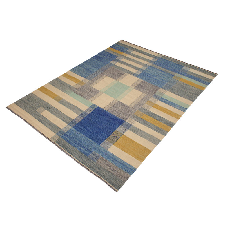 Tapis rectangulaire en laine noué à la main à motif sud-ouest de 3 pi 1 po x 4 pi 7 po Cedorah bleu / rouille