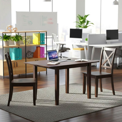 3-Piece Drop Leaf Reception Table Set with 2 X-Back Chairs, Compact Meeting & Hospitality Seating