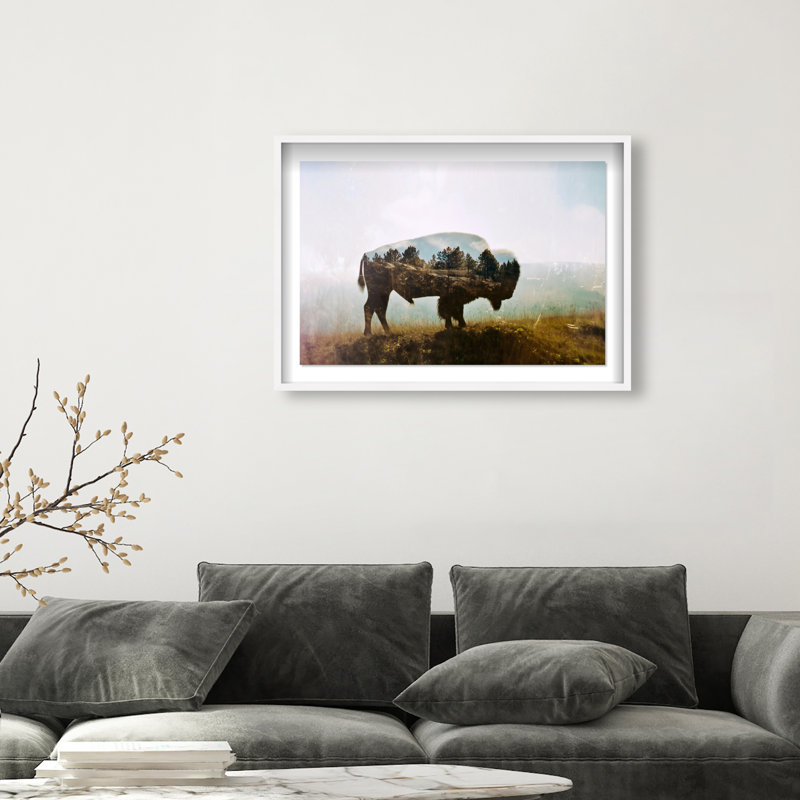 Bison Forest II Print by Oliver Gal, 25.5" H x 37.5" W, White Shadowbox