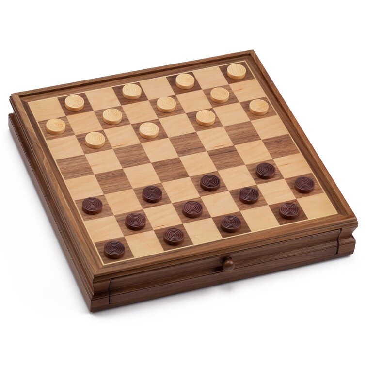 Nice Chess Game on massive wooden board with inlays including wooden  figures