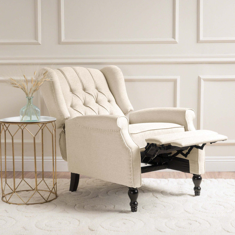 Fauteuil inclinable capitonné en tissu, Polyester beige