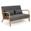 Chaise de loisirs Modern 2 avec pieds en bois massif, rembourrage en éponge, tissu de lin, accoudoirs et éponge de couleur gris foncé, gris respirant, aspect