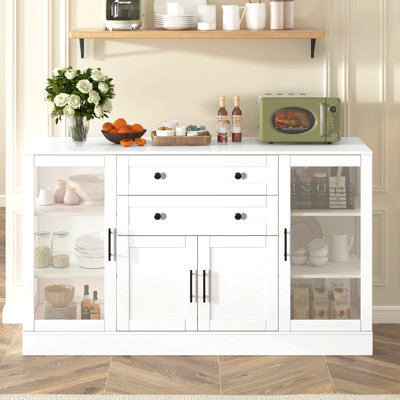 U-Style 58.3" Modern Buffet Sideboard with 4 Doors & 2 Drawers, Adjustable Shelves, Power Outlet, Acrylic Panels, Aluminum Alloy Handles, Storage Cabi