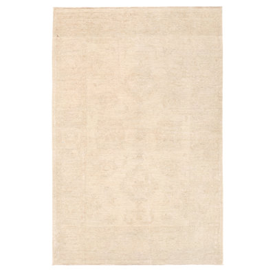 Tapis zone en laine ivoire/beige 3 pi 9 po x 5 pi 9 po à la main one-of-kind noué la oushak Vegetable Dye