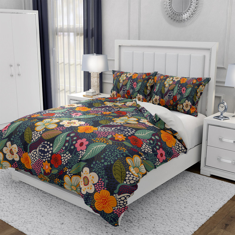 Garden Polyester Floral Duvet Cover, Queen Duvet Cover + 2 Standard Shams