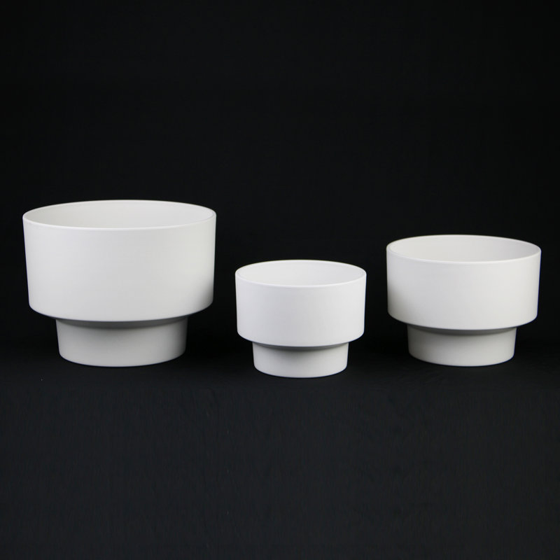 Ensemble de 3 pots à fleurs en plastique blanc - base à piédestal moderne
