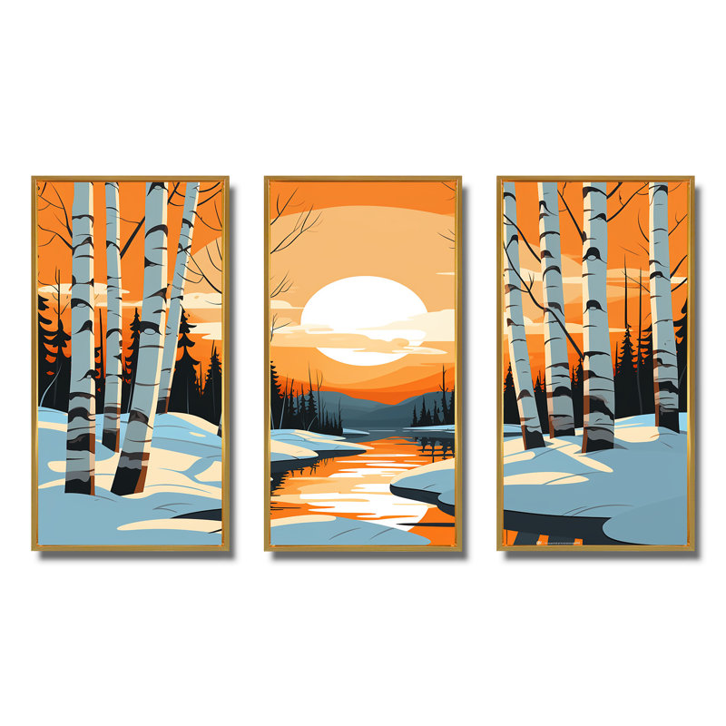Paysage d'hiver Bolt - Paysage d'hiver, Cadre flottant doré, H 40 po x l 61 po x P 1 po