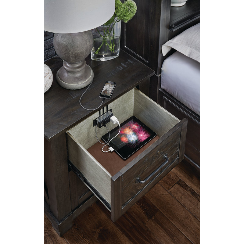 Carney 3-drawer Solid Wood Nightstand, Charcoal