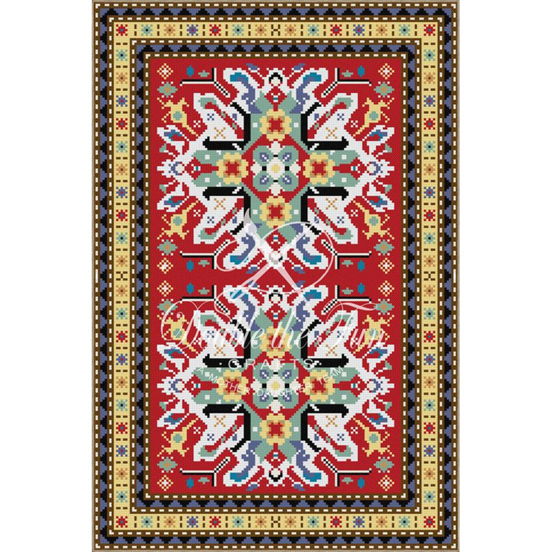 Tapis décoratif rouge tissé à motif géométrique traditionnel lavable à la machine, Sous-tapis carré 3 pi 3 po inclus