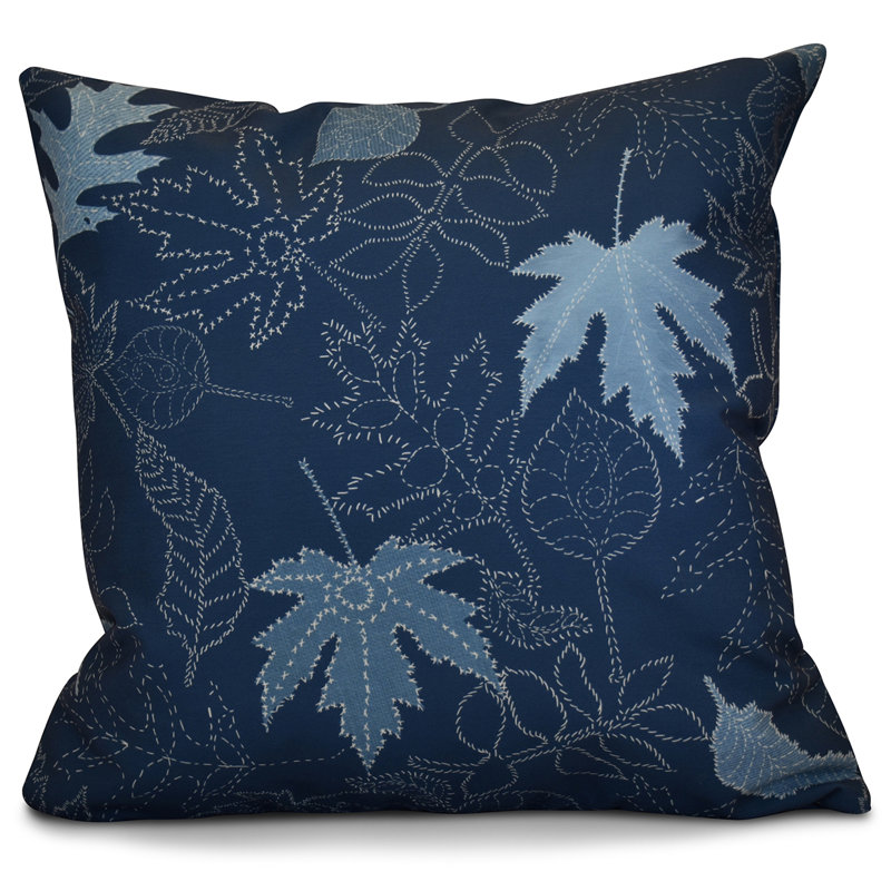 Flipping for Fall Dotted Leaves Floral Outdoor Pillow Cover and Insert, Blue, 18" H x 18" W x 2" D