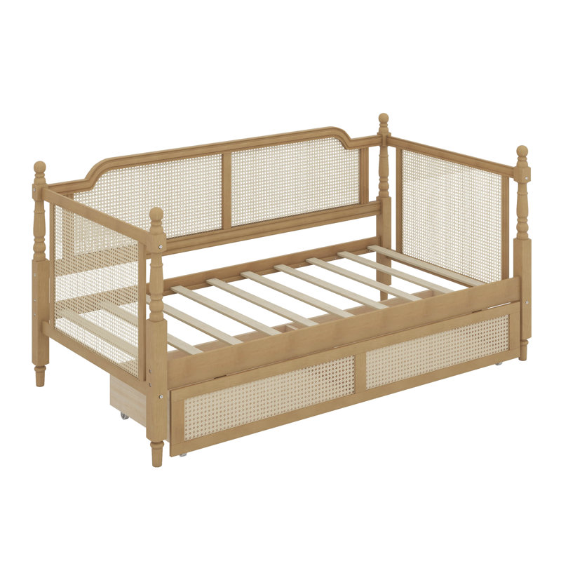 Traditional Style Rattan Daybed With 2 Drawers, Twin