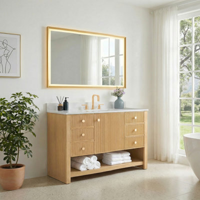 Arnoltice 48" Single Bathroom Vanity in White Oak with Grain White Engineered Stone Countertop No Mirror