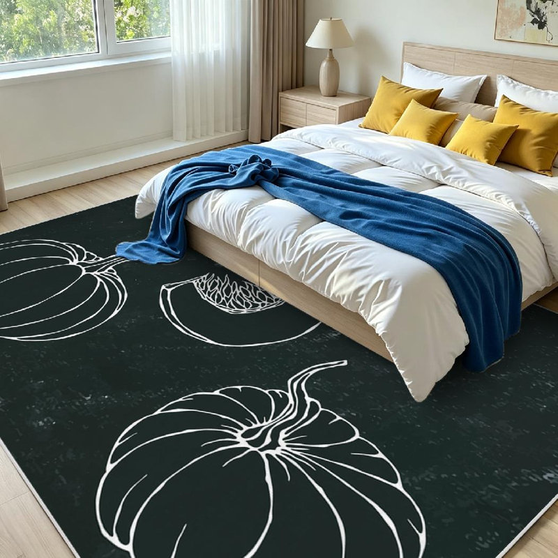 Tapis intérieur orange lavable à la machine, motif citrouille et citrouille, style automne., Rectangle 79" x 118"