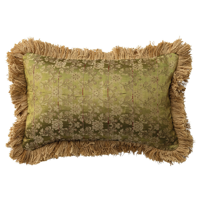 Jacquard Fabric Blend Lumbar Pillow With Brocade