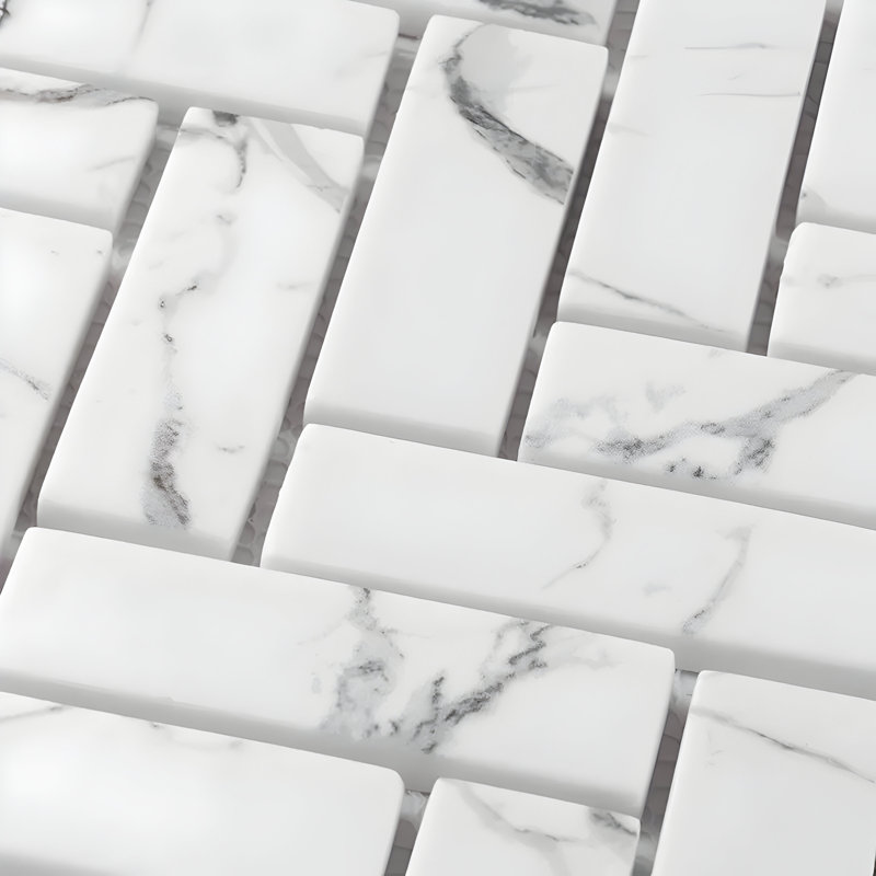 Aloha 10 X 12 In. Polished White With Gray Vein Glass, Recycled Glass Mosaic Hexagon Wall And Floor Tile (8.29 Sq Ft/Case) - 10 Pack