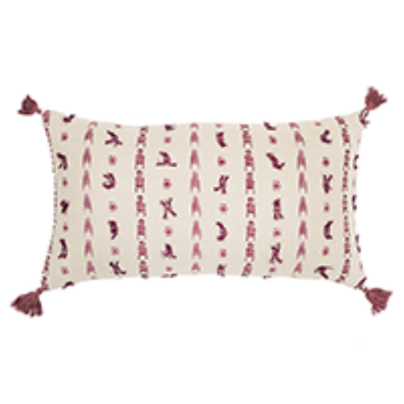 Magenta Beige Tribal Inspired Tasseled Lumbar Pillow, Magenta / beige