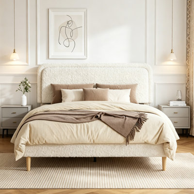 Bed Frame, Plush Upholstered Platform Bed With Height-Adjustable Headboard, Sturdy Frame And Slats, Quiet Design, No-Spring Mattress Compatible, Easy To Assemble