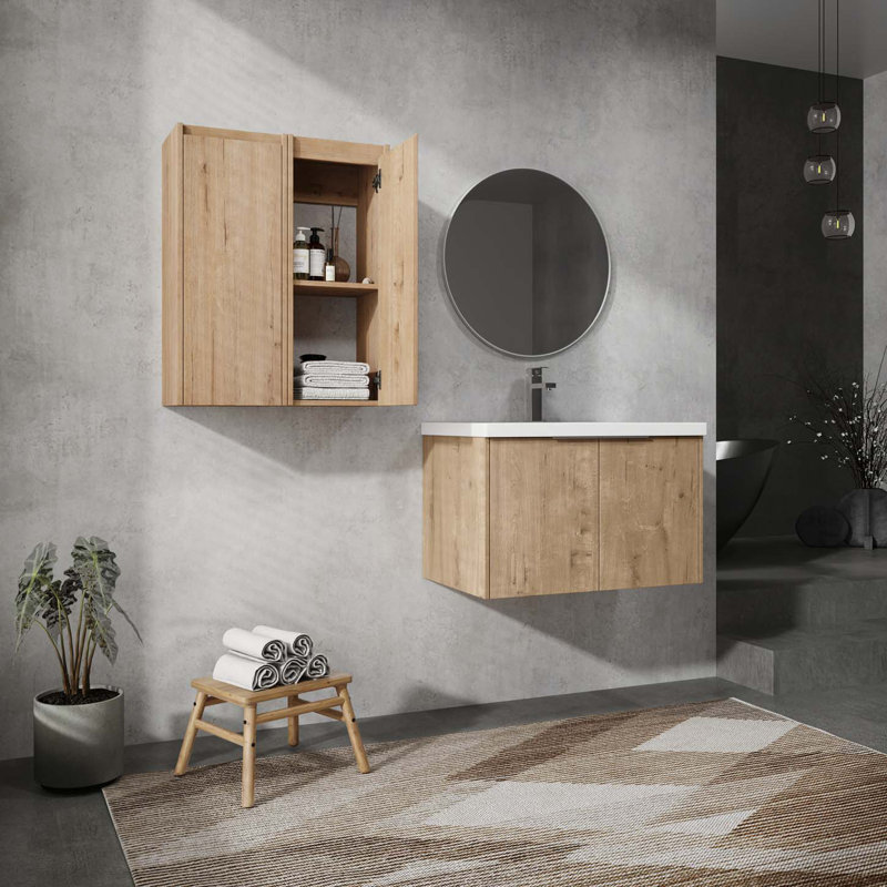 Meuble-lavabo mural moderne avec lavabo et armoire latérale, portes à fermeture douce Modern