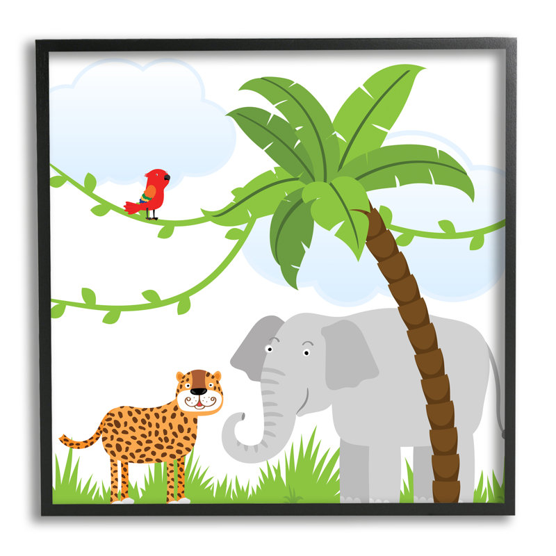 ba-908 - Reproduction d'art sur toile encadrée, "Jungle Animals" par Kim Allen, H 17 po x l 17 po x P 1,5 po