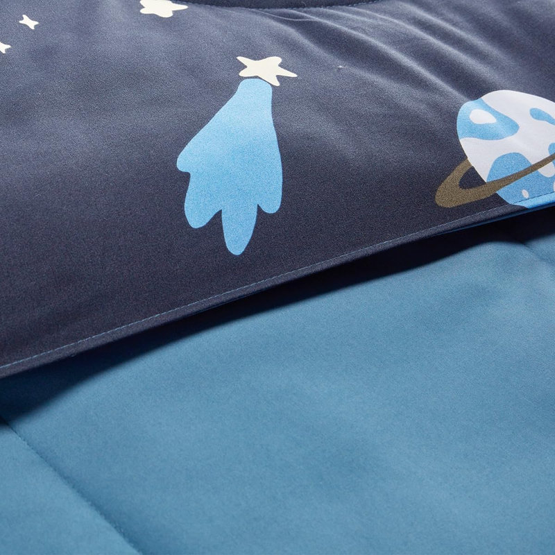 Ensemble de literie pour enfants Space Rocket, Bleu galaxie bleu / jaune, Lit simple