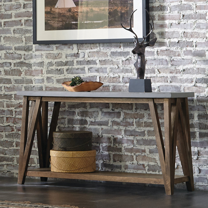Brookside Modern Beach House Wooden Metal Concrete Coating Console Media Table With An Open Shelf, 29" H x 52" W x 15" D
