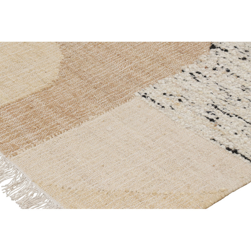 Rug & Kilim’S Abstract Flatweave With Cream And Beige Geometric Patterns, Rectangle 6' x 8'