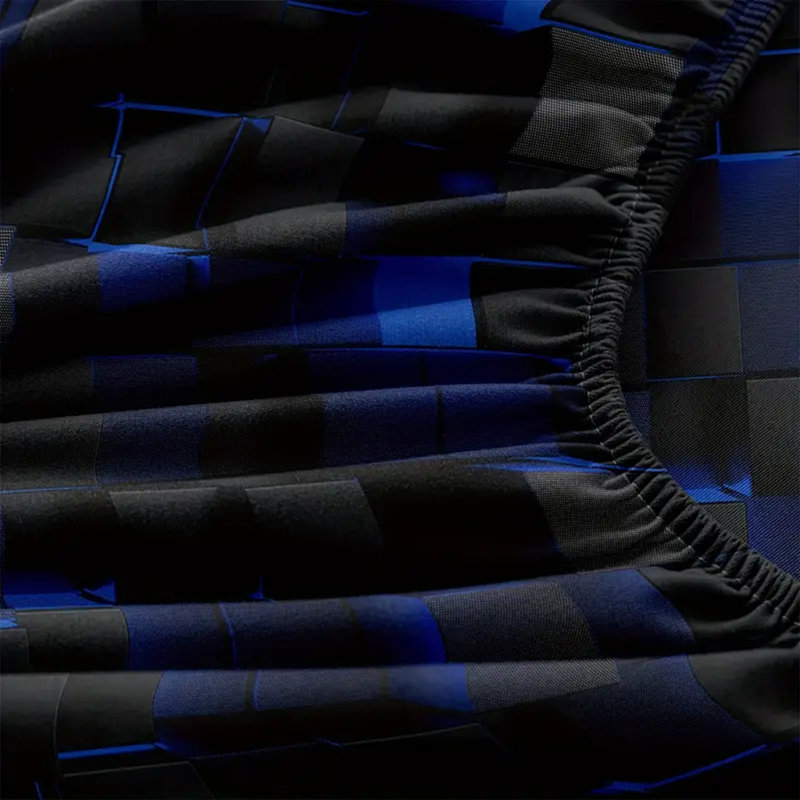 Orylavena 3D Blue Light Geometric Fitted Sheet Set, Black Cubes Digital Print Microfiber Bedding, Twin Full Queen King, No Pillow Insert Included