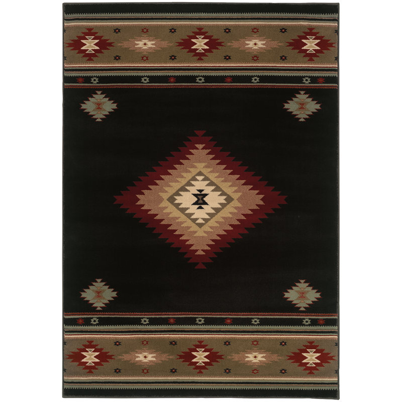 Tapis noir / vert Appomattox Southwestern, Rectangle 7 pi 8 po x 10 pi 10 po