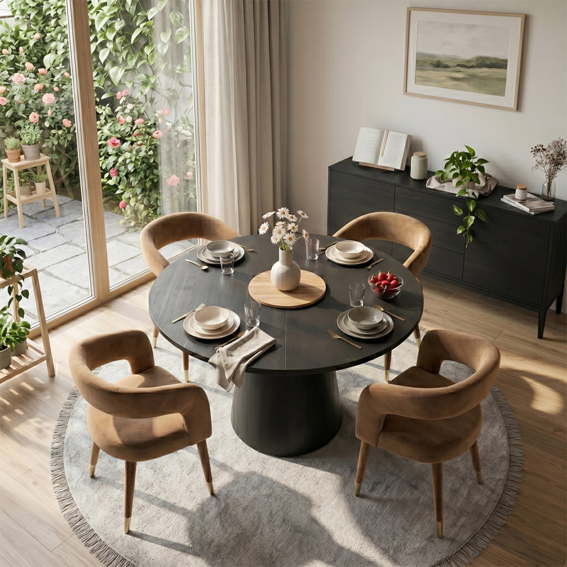 Ensemble de table de salle à manger extensible Modern 47 "à 83" avec chaises rembourrées en velours, Chameau