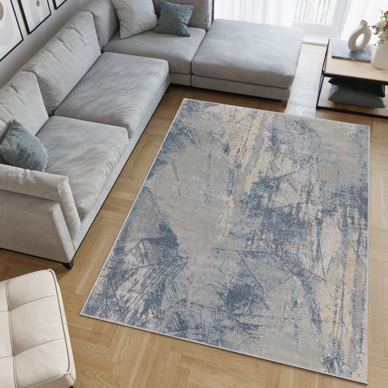 Machine Washable Cooper Blue/Beige Rug, Rectangle 7'10" x 10'