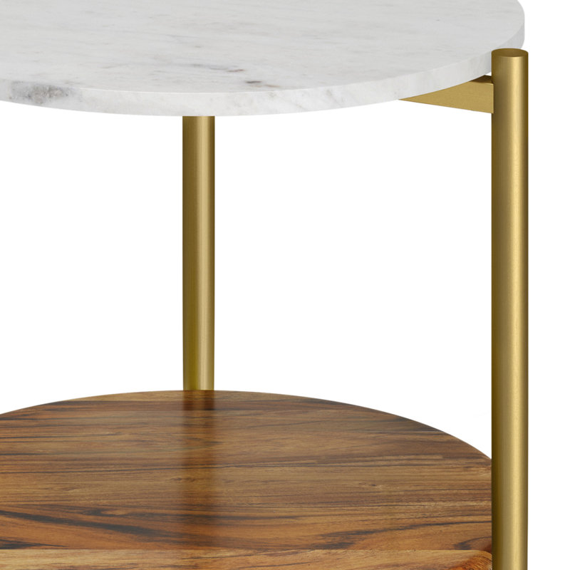 Wagner - Table d'appoint ronde en marbre et bois - blanc / naturel