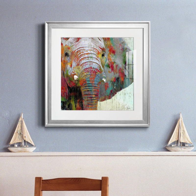 Éléphant - cadre photo, Papier avec cadre argenté, H 17,5 po x l 17,5 po x P 1,5 po