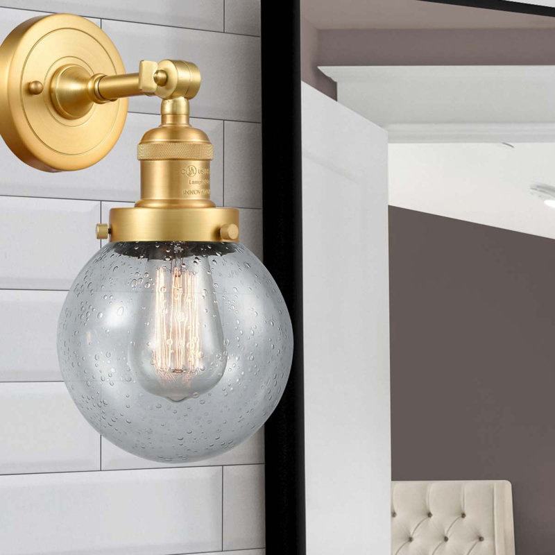 Clementina Dimmable Bath Sconce, 6 Watt Vinage LED Bulb, Seedy, Satin Gold