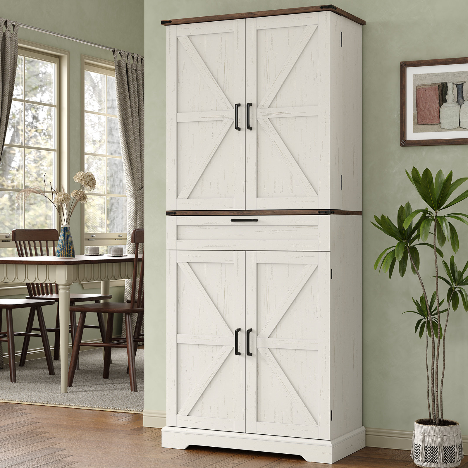 View of FUSOU 72'' Kitchen Pantry Cabinet, Shelf Storage Cabinet With 8 Door ...
