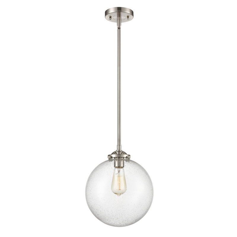 Luminaire suspendu en forme de globe à 1 lumière Calabasas, Blanc mat, DEL, Nickel satiné brossé