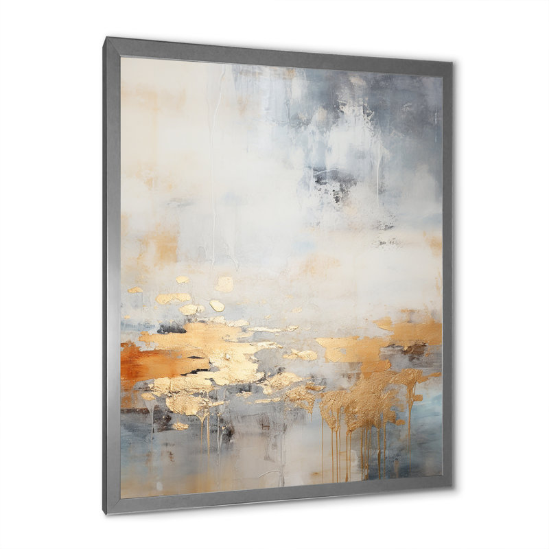 Minimalisme beige et vague dorée Horizon I - reproduction sur toile, H 44 po x l 34 po x P 1,5 po, Cadre simple argenté