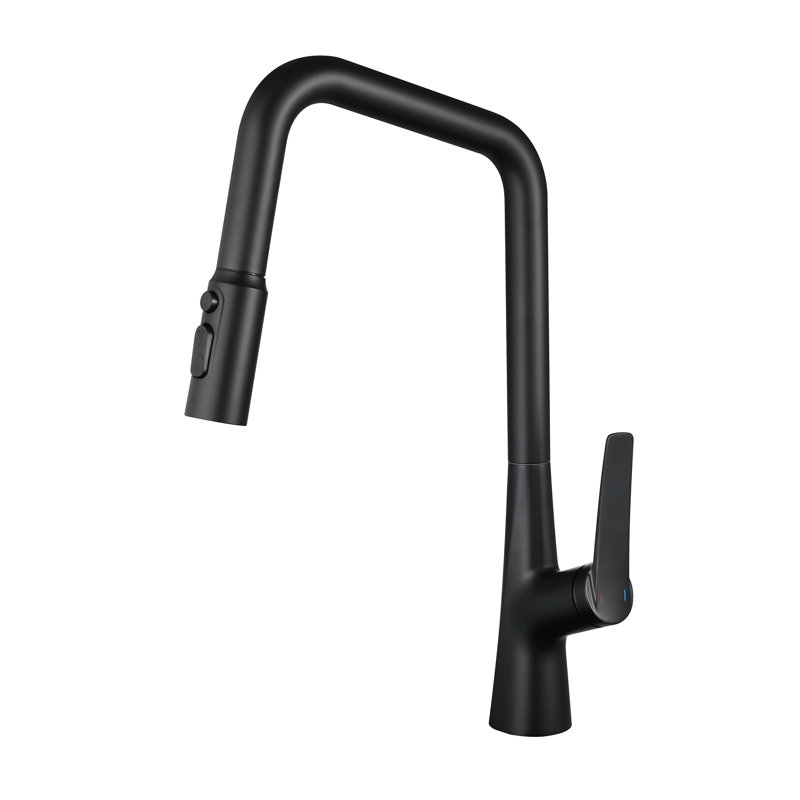 Topcraft Single-Hole Single-Handle Pull-Down Kitchen Faucet, Matte Black