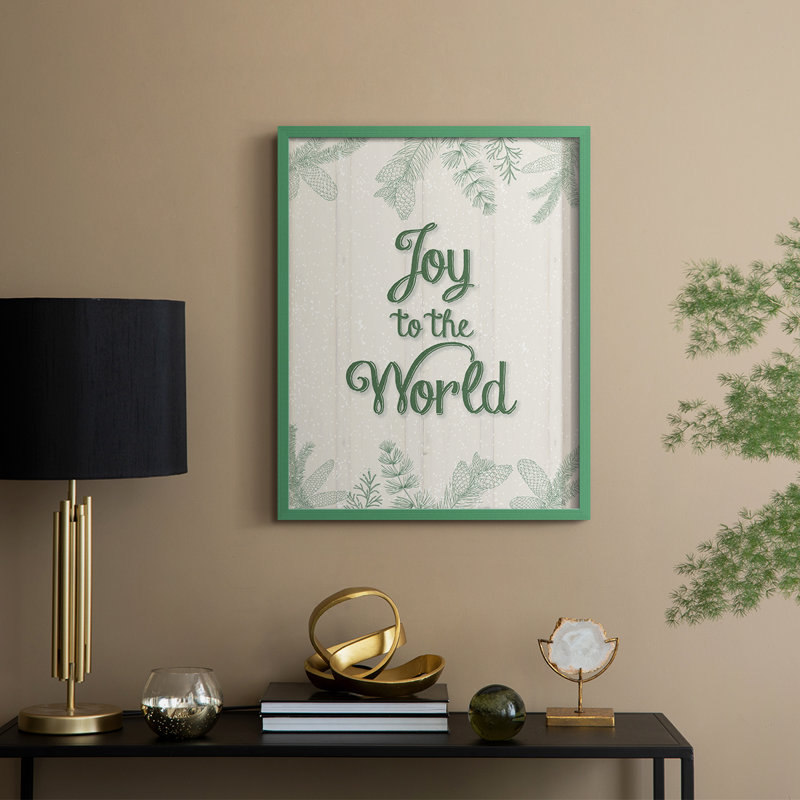 «Joy to the World», reproduction encadrée - bois massif, H 15 po x l 12 po, Vert