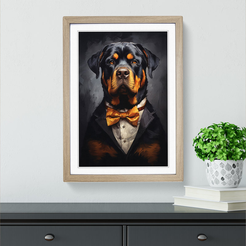 Rottweiler Informel - Single Picture Frame Print on Wood, 46cm H x 34cm W x 2cm D, Oak 