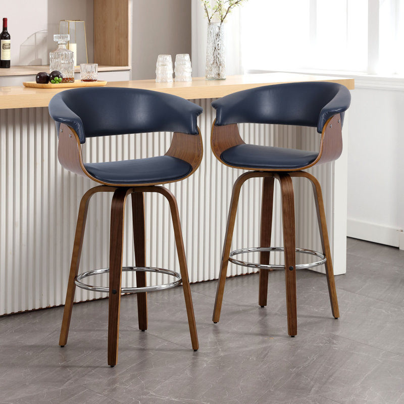 Draymond Swivel Upholstered Counter & Bar Stool, Bar Stool (28.7” Seat Height), Blue