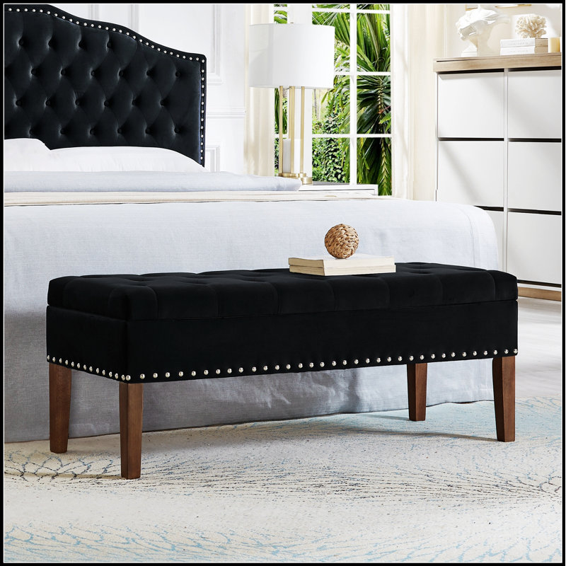Banc capitonné avec rangement Design simple, confortable et durable, banc multifonctionnel, Noir