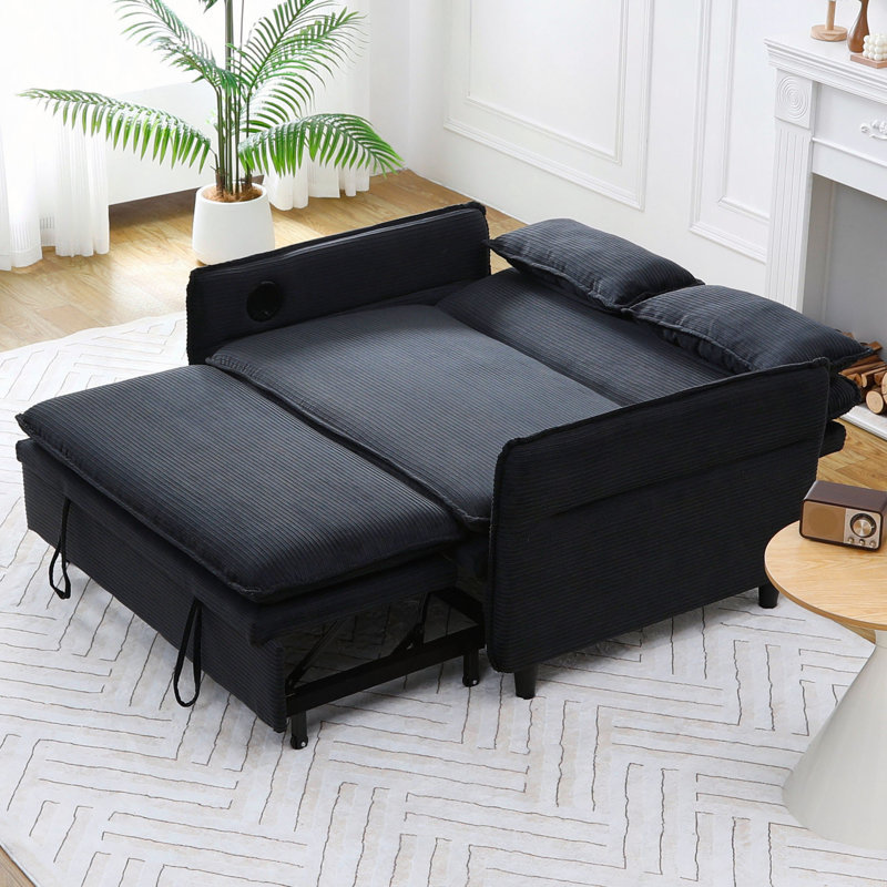 Canapé-lit de 65,74 po en tissu à rayures multifonctionnel, adapté aux chambres à coucher et aux salons. Les accoudoirs et les dossiers sont réglables.